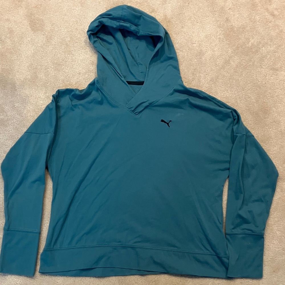 Puma Teal Graphic cropped Hoodie